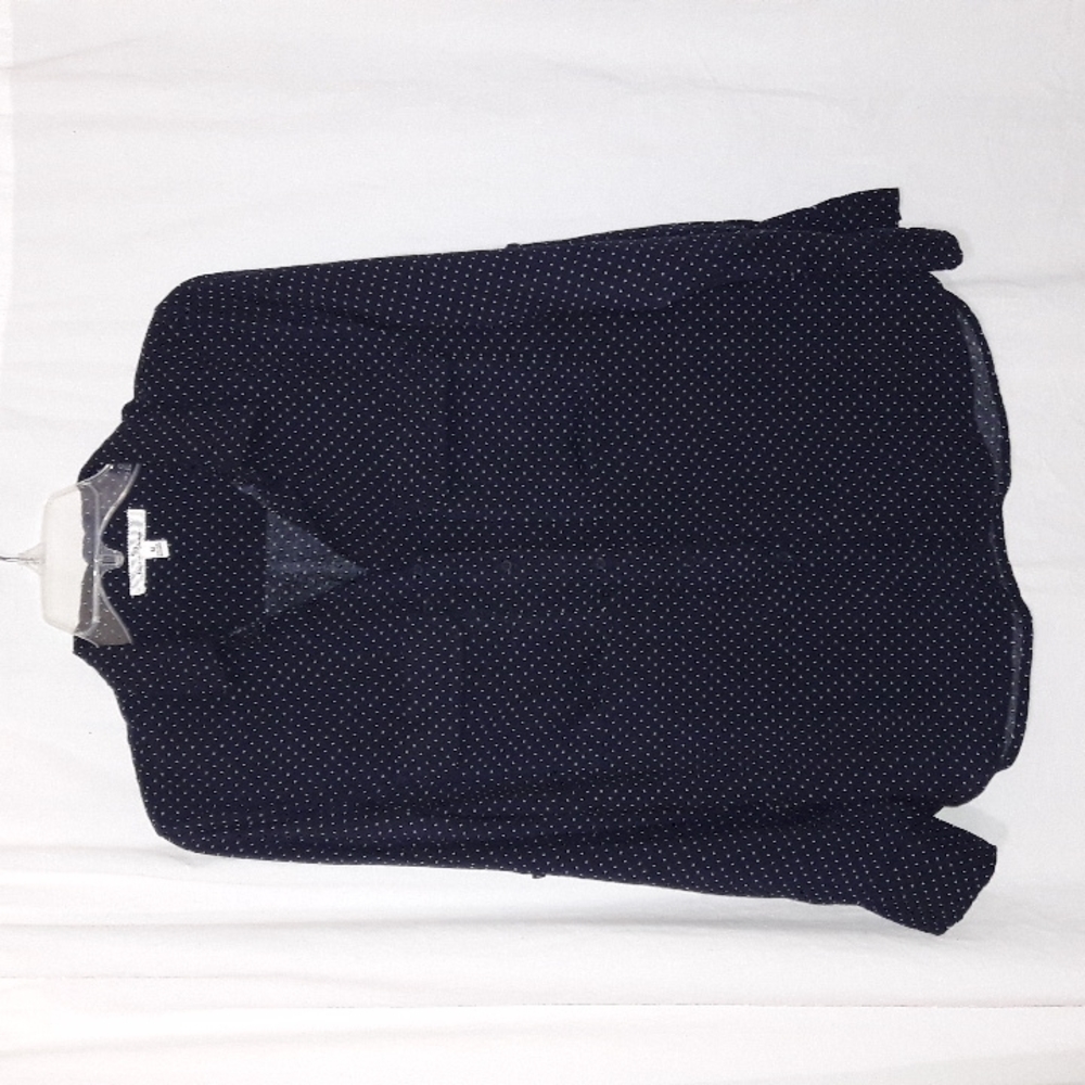 LOVE TREE Button Down Long Sleeve 100% Rayon Navy Blue Shirt | Polka Dot